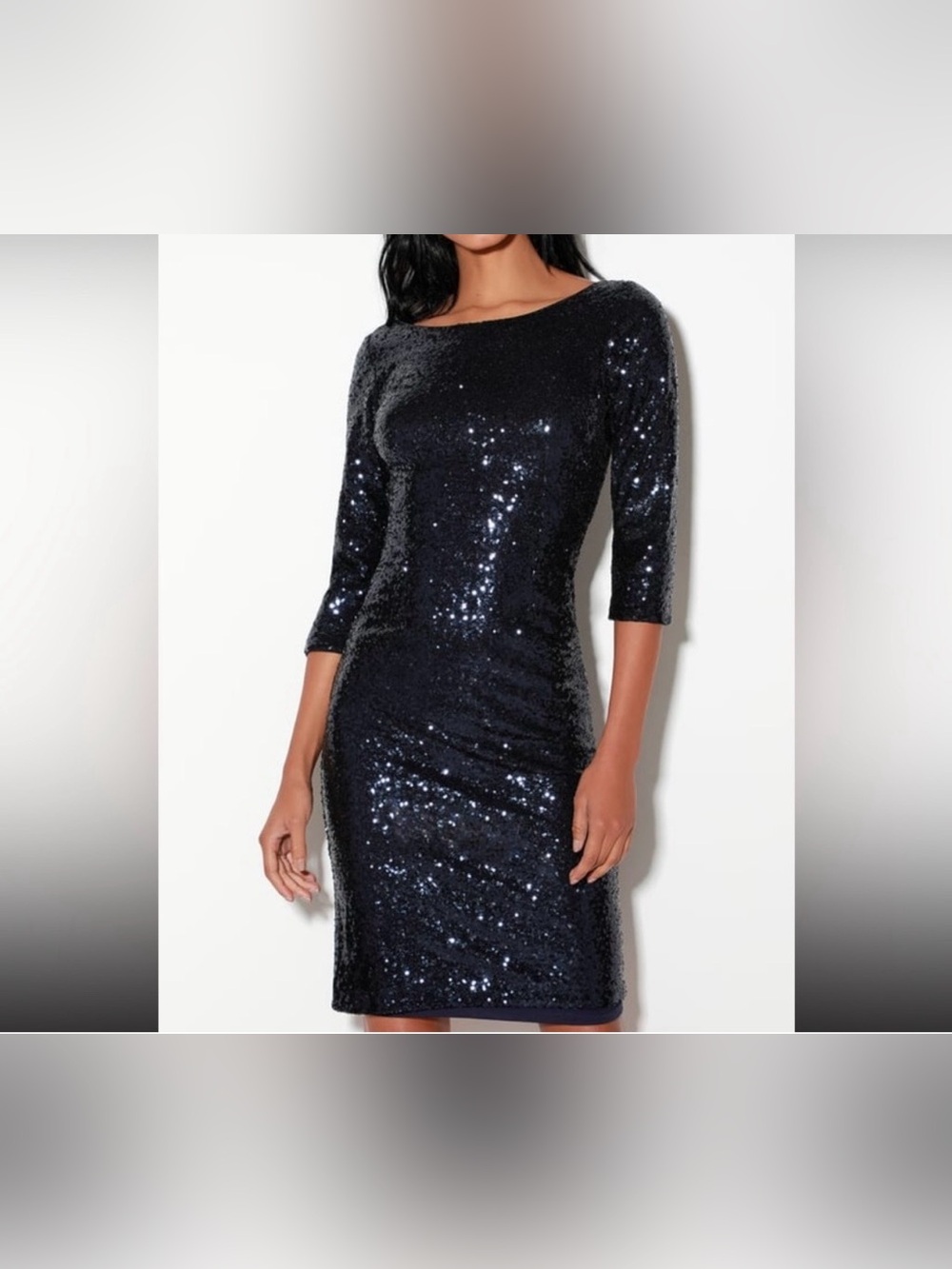 Lulus Sequin Boatneck Sheath Dress in Navy Sz S